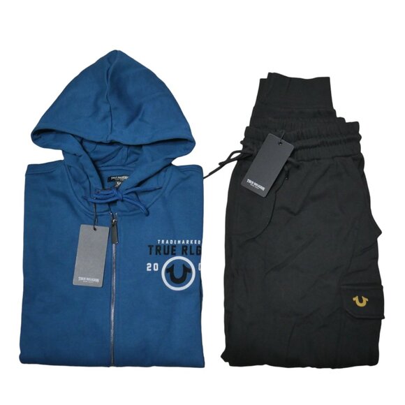 True Religion Men's Fleece Sweatsuit 2 Piece Tracksuit Matching Hoodie Joggers - Picture 1 of 9